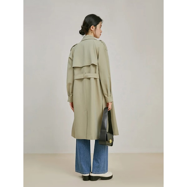 Ziqiao Classic Dubbel Breasted British Trench Coat 2023 Spring Turn-Down Krage Temperament Rakt Casual Kvinnor Lång Trenk green XS