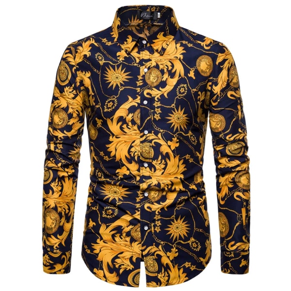 Långärmad hawaiiskjorta för män sommar- casual skjortor för män ML06 black 4XL