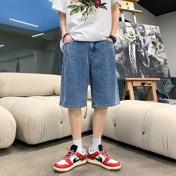 Ins Mode Varumärke Fifth Jeans Mäns Ungdom Japanska Harajuku Style Loose Straight Solid Color Casual Shorts Black And Gray XXL