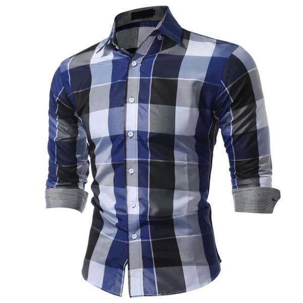 2023 Foreign Trade Långärmad rutig skjorta för män säsongsbetonad casual topp Blue L