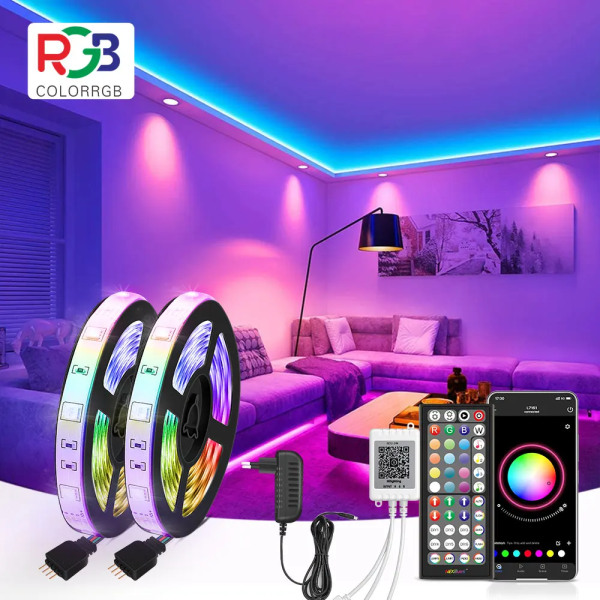 (EU-kontakt) LED Strip Light RGB 5050 Music Sync Färgbyte Känslig Inbyggd mikrofon, App LED-lampor DC12V Flexibel 24V 10m