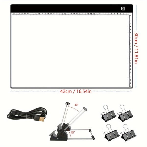 Bärbar A4 A3 LED Tracing Light Box med skala, Art Light Pad ljusbord med löstagbart stativ och 4 clips, justerbar ljusstyrka, USB power A4（19.99cm×30.0cm）