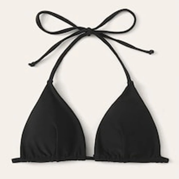 Sexig triangel dam bikini baddräkt topp enfärgad mode slips hängande hals baddräkt topp sommar strand Casual bikini baddräkt Black S