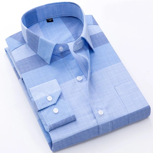 Ny bomull, högkvalitativ lyxig original långärmad för män Sociala formella Eleganta skjortor för män Randiga casual 8 42