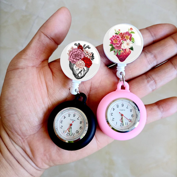 Cartoon Lovely Nursing Heart Medicine Care Colourful Arts Human Organ Printed Nurse Doctor Hospital Clip Hang Pocket Watches 6