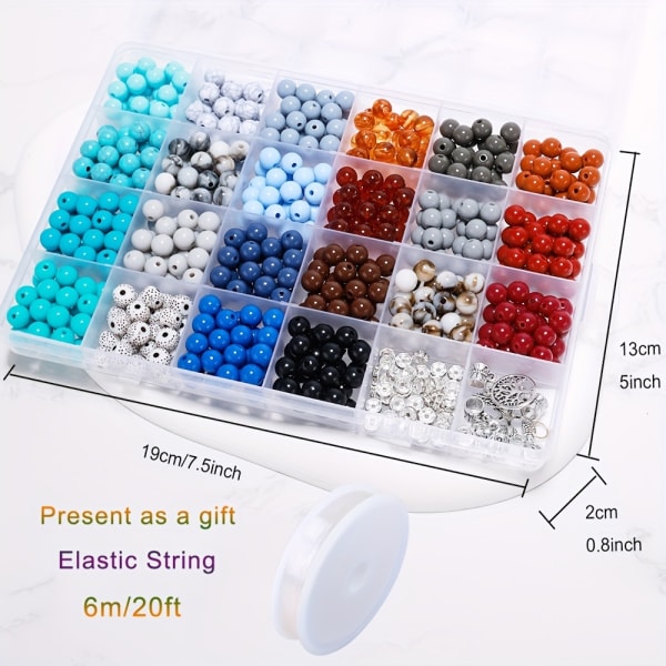 8 mm gör-det-själv-glaspärlor för armbandstillverkning, ädelstenskristallpärlor smycketillverkningssats pärlsats, 22 färger runda ädelstenspärlor Lämplig