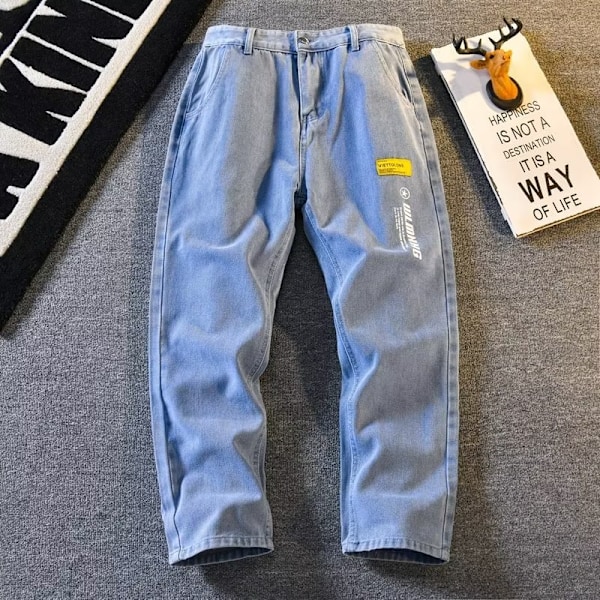 Jeans Mænd 2023 Nye Efterår Og Vinter Trends Løs Lige Ben Ankel Lange Bukser Casual Bukser Trendy Forår Og Efterår. Light Blue XXL