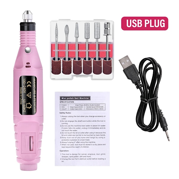 Lulaa Usb Bärbar Elektrisk Nagel Sander Nagelborrmaskin Fräsmaskin För Manikyr Set Gel Polska Remover Satser Pink a