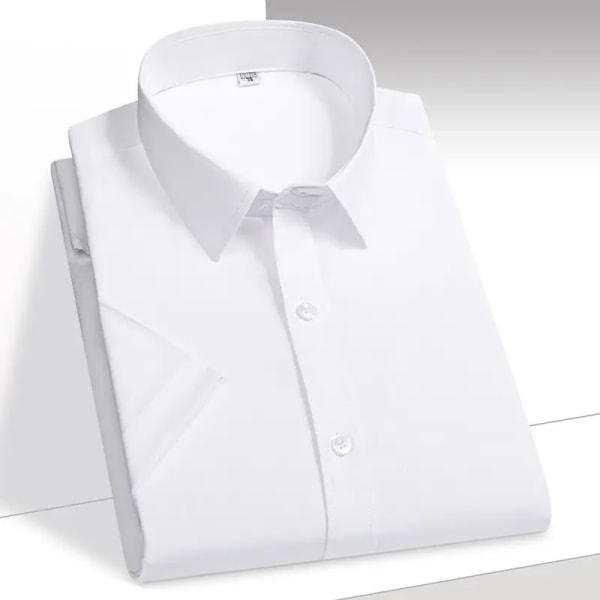 Herrskjorta kortärmad elastisk silkesskjorta i massiv is Lättskött Formell Bekväm klänning Skjortor Man Basic Man Kläder Black 5XL-44