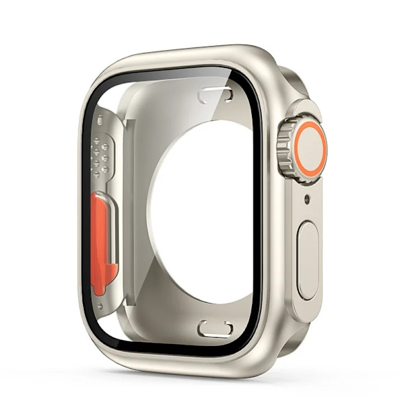 Cover til Apple Watch 44Mm 45Mm 40 41Mm Udseende Ændre Til Ultra Hærdet Glas Skærmbeskytter Skærmbeskytter Dæksel Iwatch 9 8 7 6 S Starlight 41MM Series 7 8 9