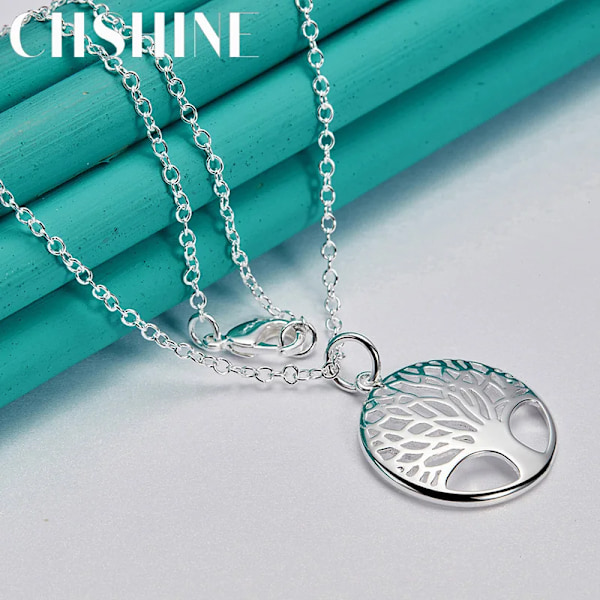 Chshine 925 Sterling Silver Runda Träd Liv 16-30 Tum Tätt Halsband För Kvinnors Bröllop Förlovning Chare M Modesmycken O-Chain 65cm