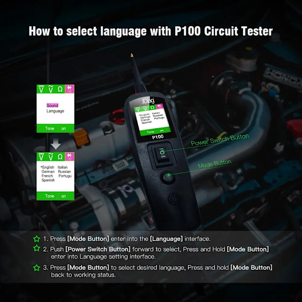 JDiag P100 Automotive Power Circuit Probe Kit Circuit Tester Bilspændingsdetektor Elektrisk system 12V 24V Bildiagnosticeringsværktøj P100 10M