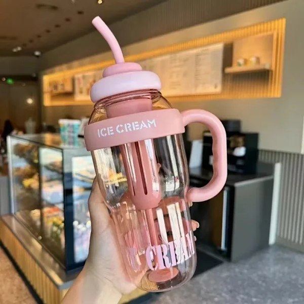 Vandkrus Høj-udseende Sommer Drikkekrus Kontor Kande Sød Stil Kande med Strå Par Drikkekrus Kaffe Kande Stor Kapacitet Pink >1L