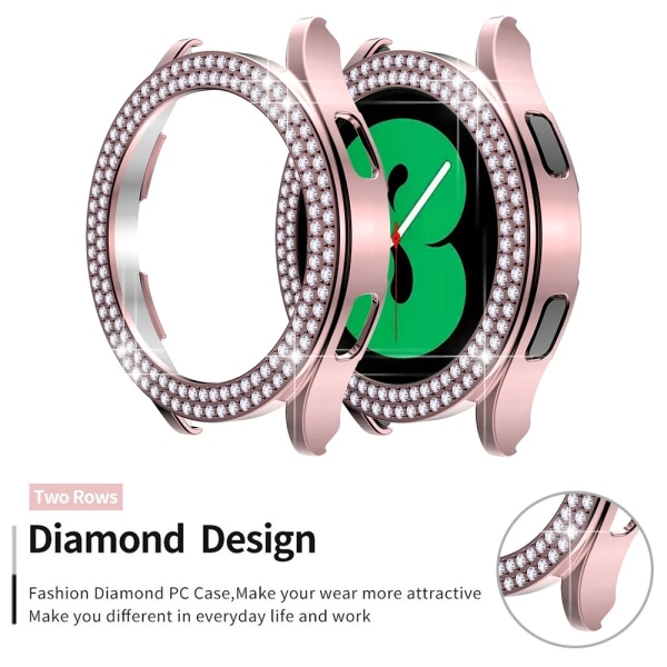 Fashion Diamond Protector Case för Samsung Galaxy Watch 4 40mm 44mm Cover Active 2 Dam PC Bumper Lättviktsram Rose pink Active2 40mm