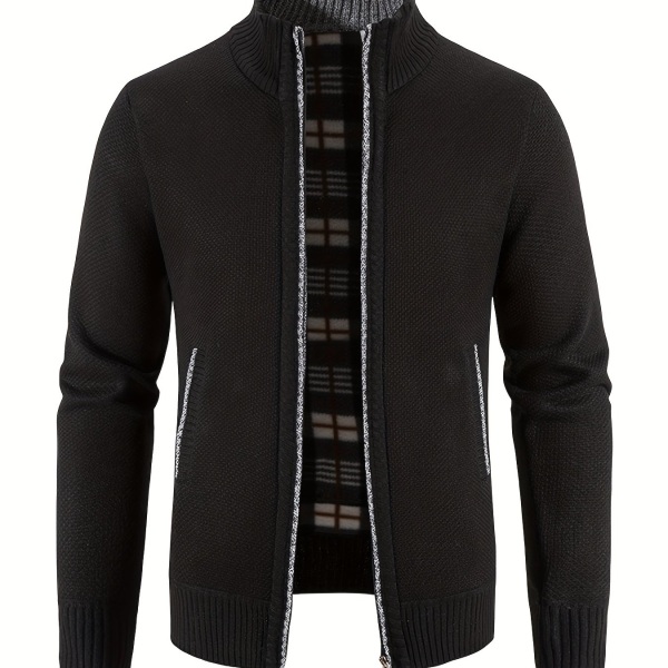 Casual kofta med dragkedja för män, patchwork thermal Regular Fit stickad tröja Black M(48)