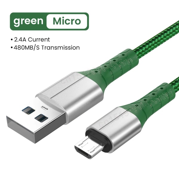 5A USB C Snabbladdningsdatakabel USB A Till Micro USB Typ C Telefonladdarkabel 0,3/1/1,5 m Nylon sladd för Xiaomi Huawei Green Micro Cable 0.3m