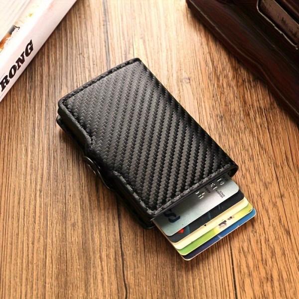Herrplånbok, kreditkortshållare i kolfiber med myntficka med dragkedja, automatisk popup-kreditkortshållare för pengar Black