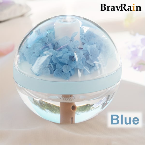 1 st 270 ml luftfuktare med LED-nattljus, tyst genomskinlig sfärisk doftspridare med färgglada blommor Blue