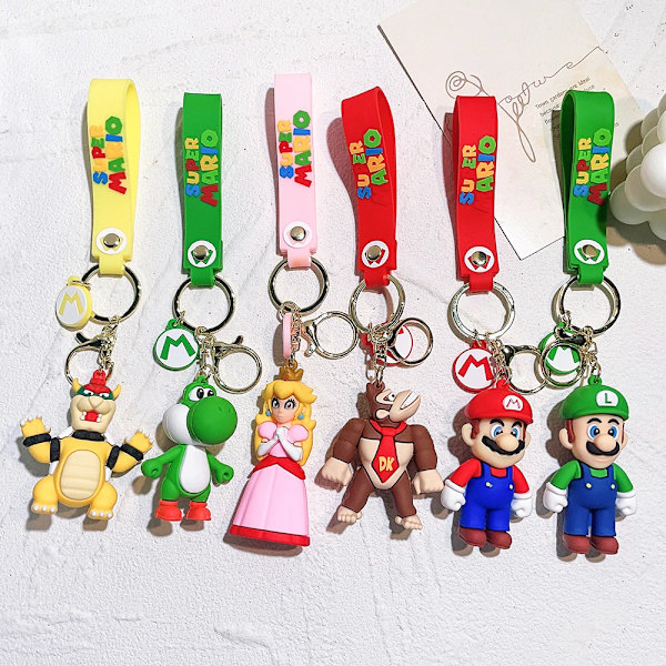 Super Mario Bros 3D Tegneserie Nøglering Tilbehør Skole Taske Vedhæng Nøglepung Dekoration Samling Prydnad Børn Legetøj Fødselsdag Gi Gi Tog KC3316