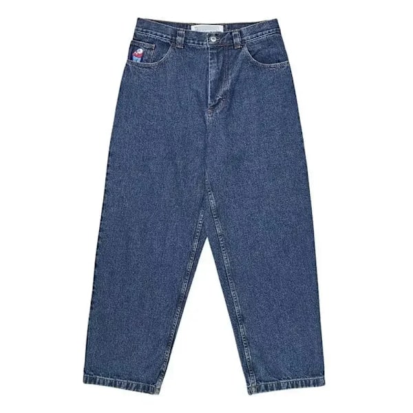 Y2k Stor Pojke Jeans För Män Streetwear Baggy Jeans Broderi Denim Fritid Enkel Dime Byxor Kvinnor Jeans Mujer Hot Trafik Jean 08 DARK BLUE L