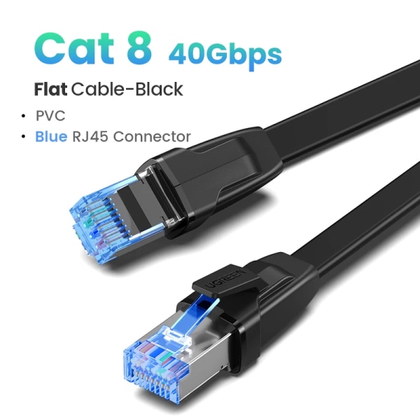 UGREEN-Câble Ethernet CAT8 40Gbps en Coton Tressé PVC, Lan rätt för PC Modem Ordinateur Portable PS 5/4 Routeur RJ45 1m Cat 8 Flat PVC