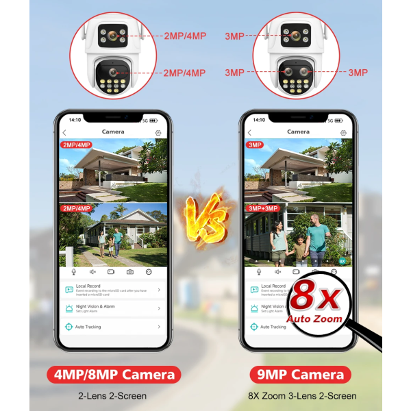 8 MP Dual Screen och Dual Lins Wifi Övervakningskamera Ai Auto Tracking Färg Night Vision Bluetooth Outdoor PTZ-säkerhetskamera EU Plug 4MP NO TF Card