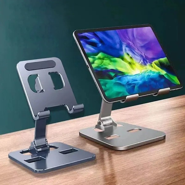 VIKEFON Aluminiumlegering Bærbar Tablet Holder Til iPad Justerbar Foldbar Lazy Desktop Live Mobiltelefon Stativ Mount Support Gray