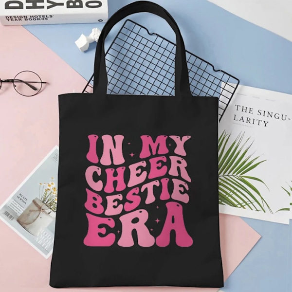 Canvas Shopping Bag för Kvinnor Axelväska Shopper Handväska Pendling Livsmedelsväska Cheer Besties Era Print Ny Mode Tote X240906-6-7