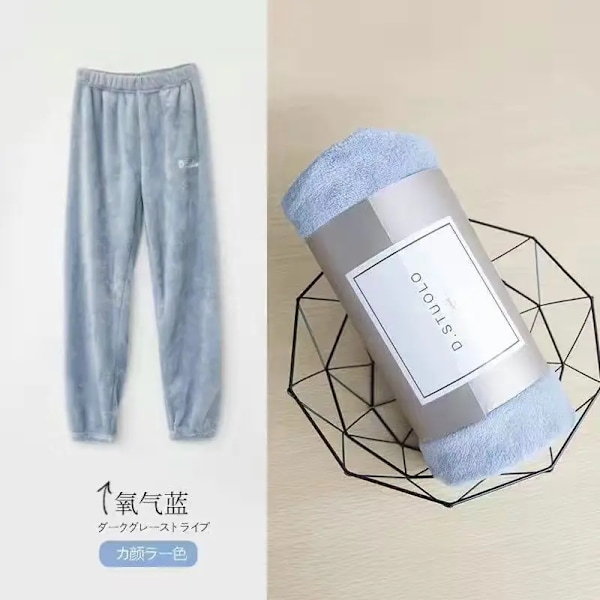 Medelålders Gamla Människor Velvet Pyjama Set Fleece Varm Lös Topp Och Elastisk Midja Byxor Hem Casual Varm Ull Kostym Mellan-A Övrigt pant-blue L