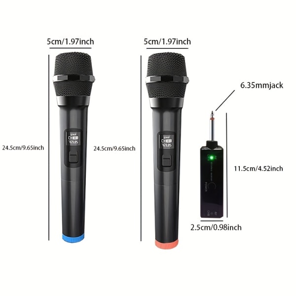 Två trådlösa mikrofoner, dubbla trådlösa universal mikrofoner, dubbla trådlösa mikrofonsystem, 1 Dra 2