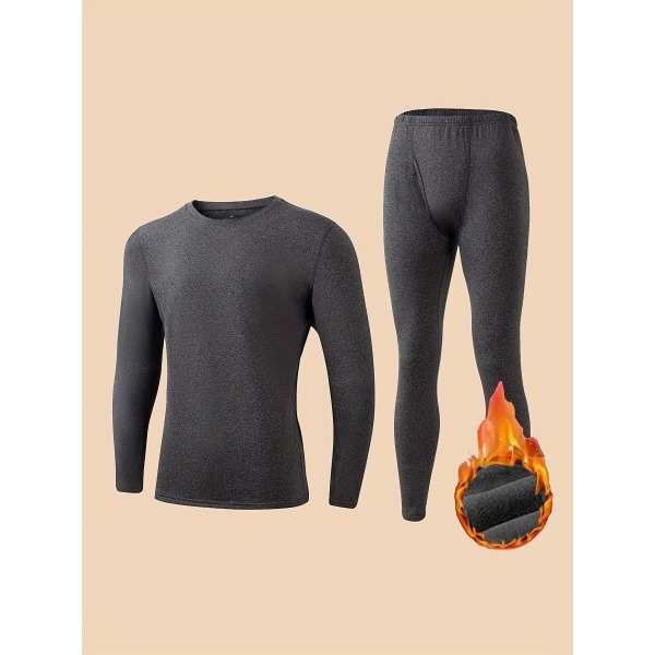 Thermal set för män Fleece set set delar Ultra mjuka långärmade skjortor Toppar och byxor Black XL(52)