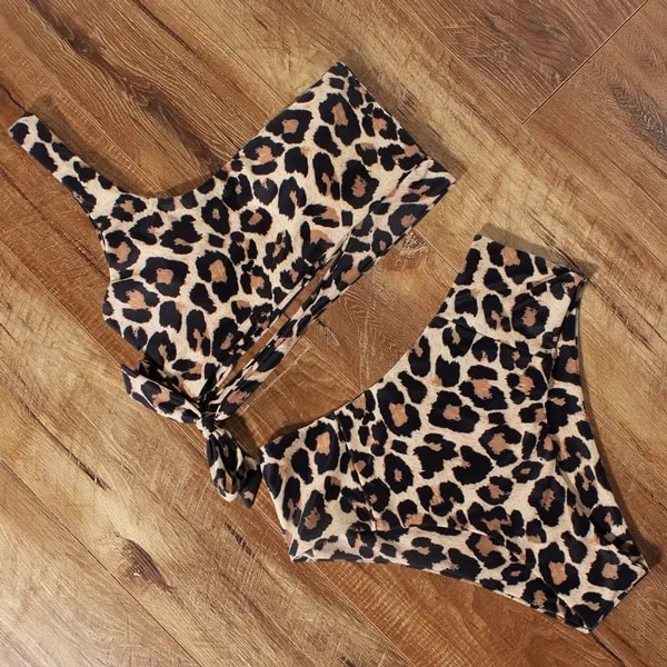 Bikini Dam Baddräkt 2022 Dam Baddräkt Sexig One Shoulder Push Up Leopard Bikini Set med hög midja Badkläder Baddräkt B4286LP L