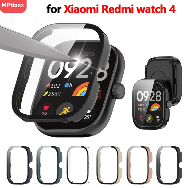 PC- case+ glas för Xiaomi Redmi Watch 4 3 Härdat glas anti-scratch film Bumper Cover för Redmi Watch 3 Active/3Lite Clear Redmi Watch 4
