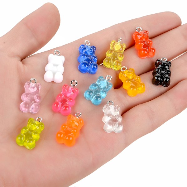 10 stk. slikfarvet gummi mini bjørne charms til smykkefremstilling DIY vedhæng søde øreringe halskæde kreative fund 20x10mm Green bear