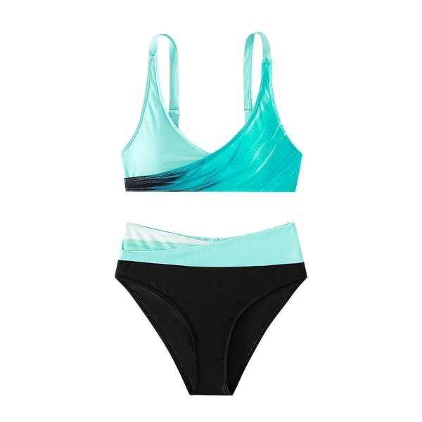 Kvinnors bikinis med hög midja i två delar set färger Sexig Push Up Plus Size Baddräkt 2024 Sommar Beachwear Baddräkter Light Blue M