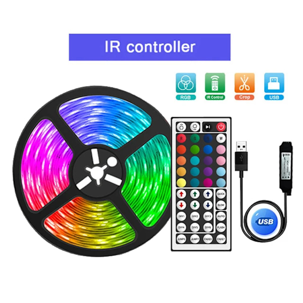 Usb Led-valot Rgb 5050 Led-valot Bluetooth-sovelluksen ohjaus Joustava Led-nauha Huoneen sisustukseen Tv-taustavalo Led-nauha I 44Key IR controller 15 m