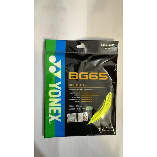 Yonex Badmintonstreng BG65 Badmintonketcherstreng 0,7 mm Holdbar Badmintonstreng fluorescent green