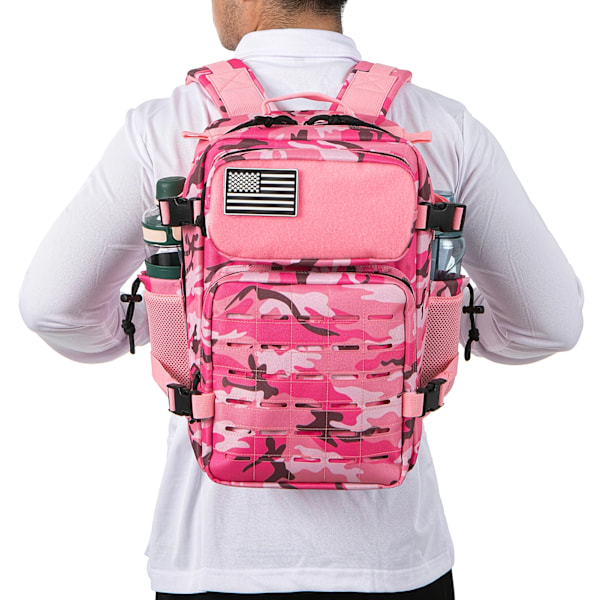 25L/45L Taktisk Rygsæk til Kvinder/Mænd Udendørs Vandring Laser Cut Molle Daypack Skole Taske Gym Rygsæk med Dobbelt Kopholder 25L Pink Camo