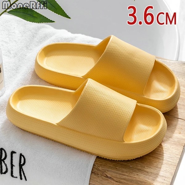 Cloud Toffpar Män Tjocka Sole Skor För Män Sommarstranden Bilder Badrum Anti-Slip Home Slipper Mjuka Sandaler Mode Fli P-Flops 3.6CM-Yellow 44-45(inner 27cm)