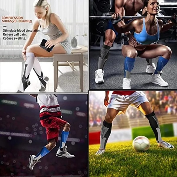 Löpande män kvinnor kompressionsstrumpor för fotboll Anti trötthet smärtlindring 20-30 Mmhg svarta kompressionsstrumpor Passar till sportstrumpor QYS023-Gray S-M