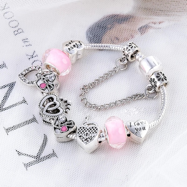 Baopn Europæisk Rosa Hjerte Til Hjerte Perler Charm Armbånd Til Kvinder Fit Mærke Armbånd & Bangle Par Smykker Dropshipping 021 20cm