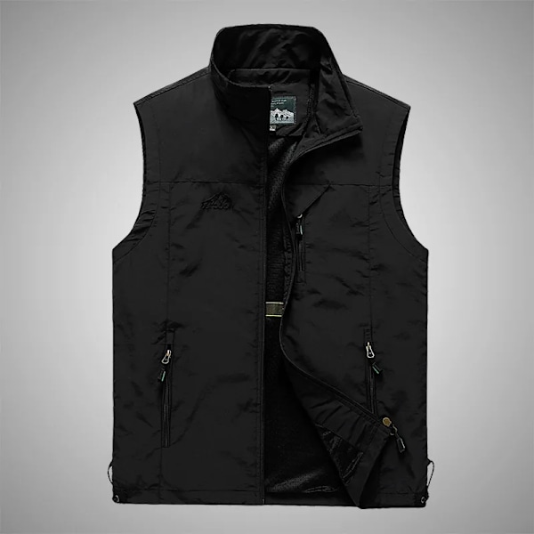 FGKKS Forår Ny Mænd Veste Udendørs Fritid Ensfarvet Vest Ung Midaldrende Fotografering Fiskeri Casual Vest Jakke Mand Black L