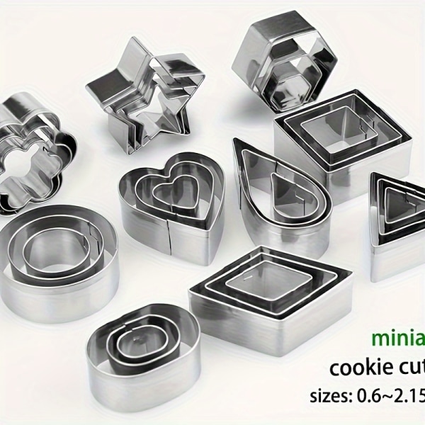 30st, Mini Cookie Cutter Set, Mini Cookie Cutter Form, Form, Form, DIY Köksverktyg Hjärta Stjärna Blomma Rund Fyrkantig Hexagon Silvery(30PCS)