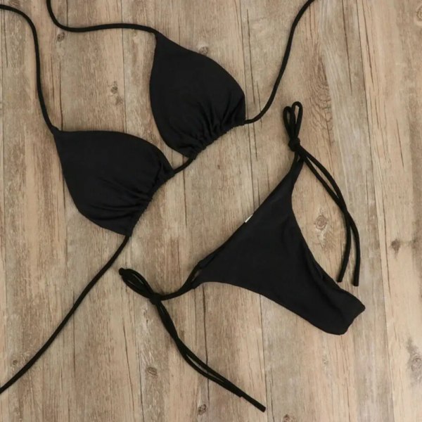 2 st/ set Set Sexiga Bikinis 2024 Enfärgade Halter Halsrem Stringband Badkläder Baddräkt Dam Baddräkt Set för stranden Blue M