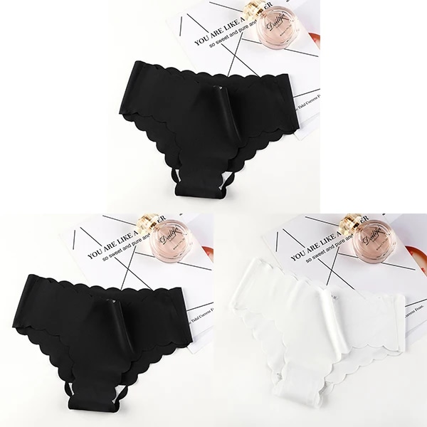 3st/ set Sömlösa underkläder Kvinnliga Slip Silk Dam Enfärgade Trosor Dam Ruffle Kalsonger Flickbyxor Slät Trosa Bragas 2 black white XL