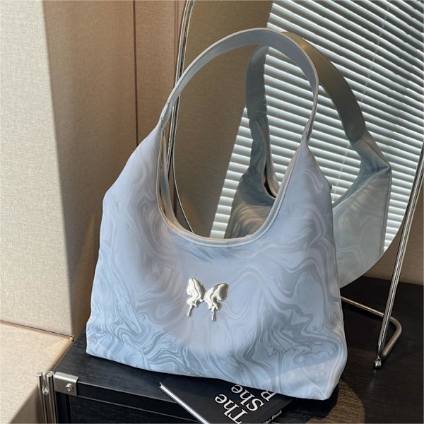 Korean Fashion Butterfly Bag Female 2024 Summer New Simple And Versatile Shoulder Bag Large Capacity Leisure Underarm Bag Blue