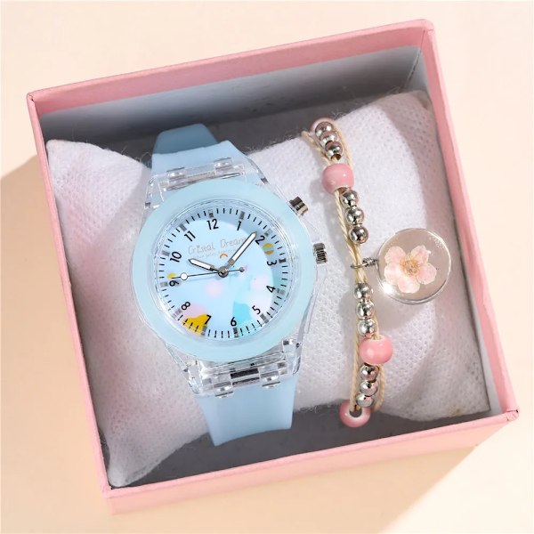 2pcs candy color silicone band Luminous Children's cartoon watch SKY BLUE