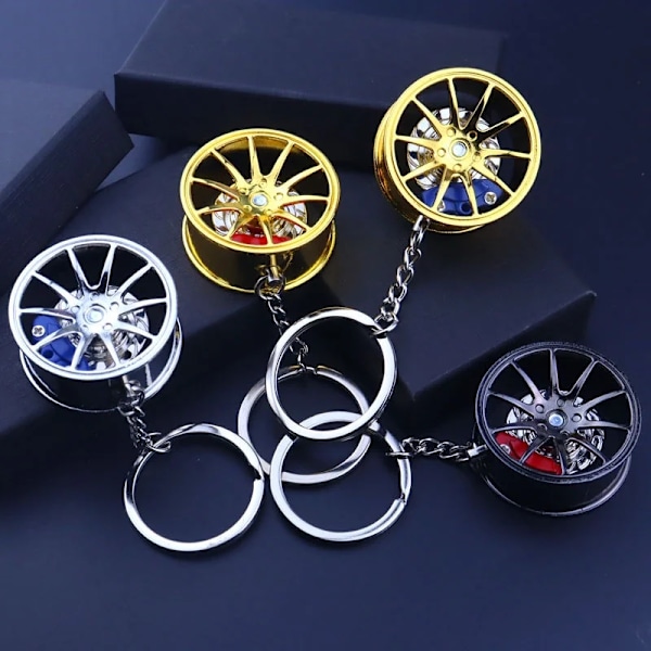 Creative Hot Auto Del Modell Te37 Sex Stjärnor Hjul Fälg Däck Nyckelring Kedje Ring Keyfob Biltillbehör Silver