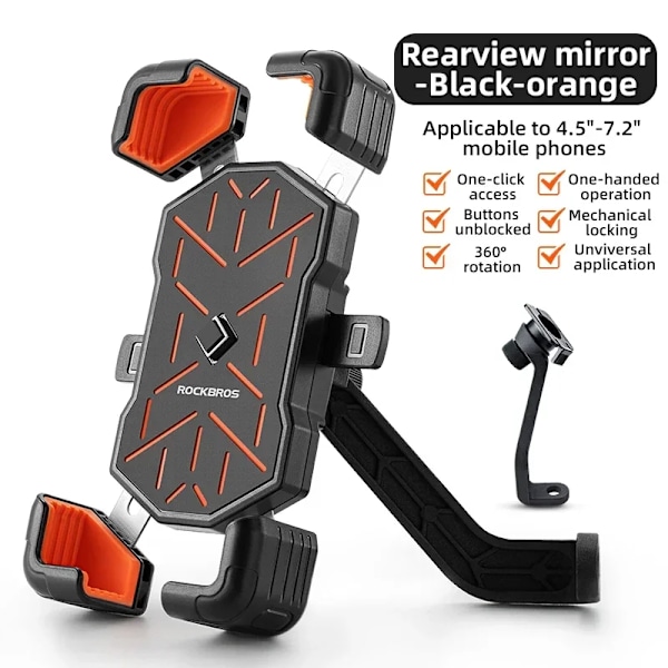 Rockbros Cykeltelefonhållare 360° Visa Universal Cykeltelefon Innehavare 4.5-7. 2 Tum Mobiltelefon Stötsätt Rearview mirror 01