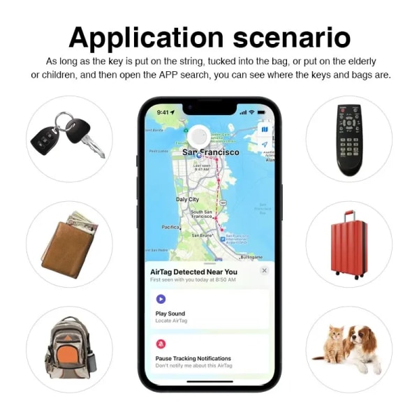 GPS Locator är lämplig för Apple Hitta min app för att spåra borttappade nycklar, plånböcker, bagage, katter och hundar (endast IOS) IPX7 vattentät white